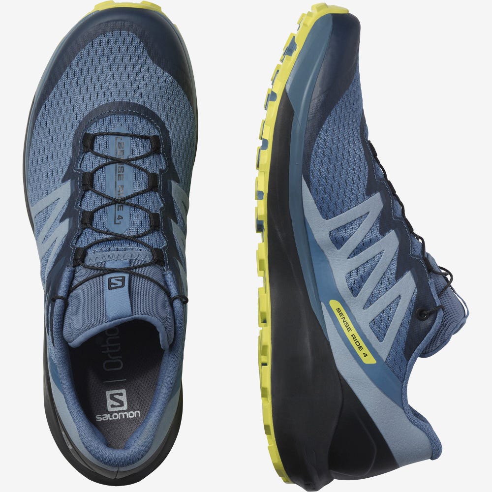 Men's Salomon SENSE RIDE 4 Trail Running Shoes Blue/Black | SA91654-384