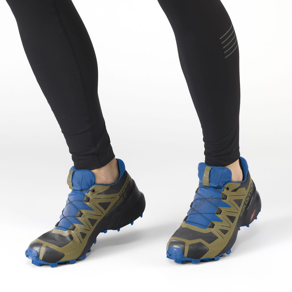 Men's Salomon SPEEDCROSS 5 GORE-TEX Trail Running Shoes Black/Green | SA15408-539