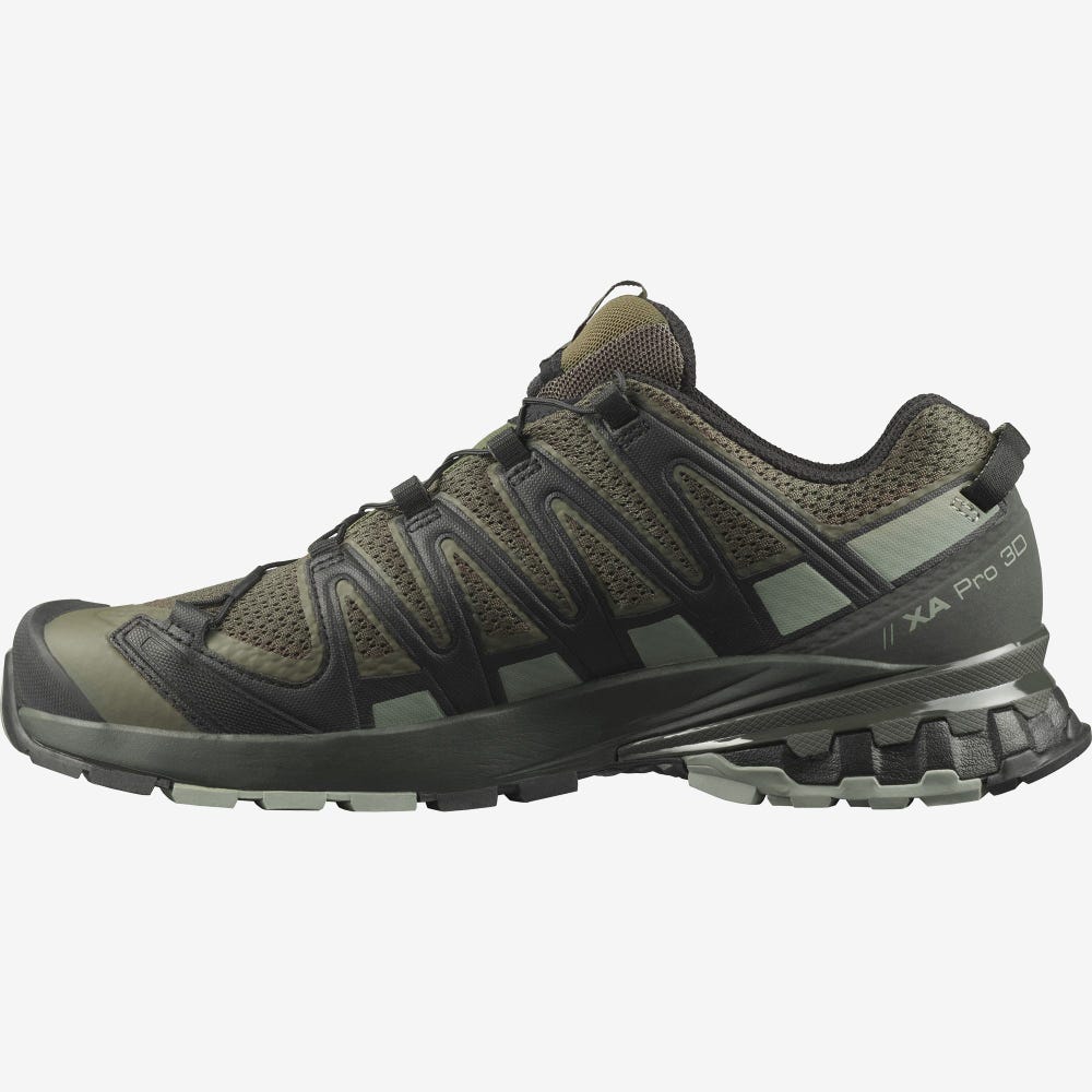 Men's Salomon XA PRO 3D V8 WIDE Hiking Shoes Olive/Grey | SA01729-761
