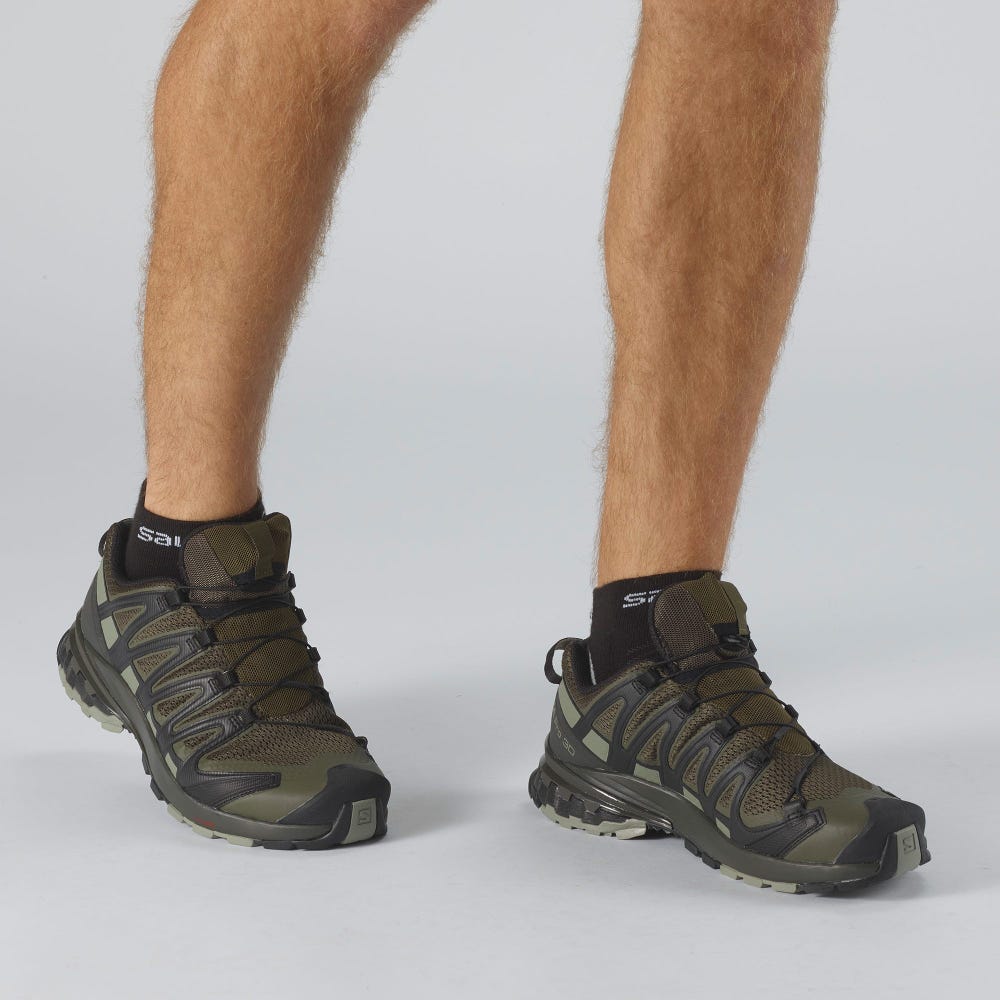Men's Salomon XA PRO 3D V8 WIDE Hiking Shoes Olive/Grey | SA01729-761
