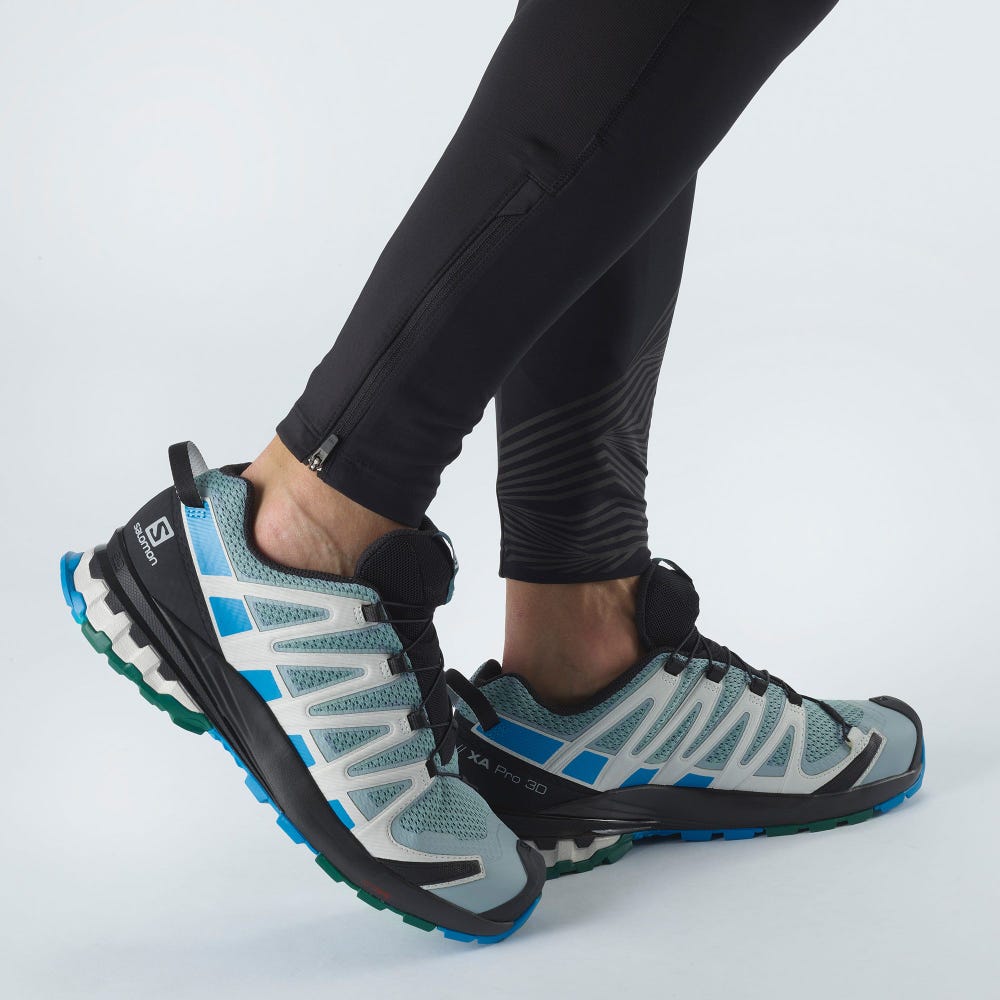Men's Salomon XA PRO 3D v8 Hiking Shoes Green/Blue | SA38176-048