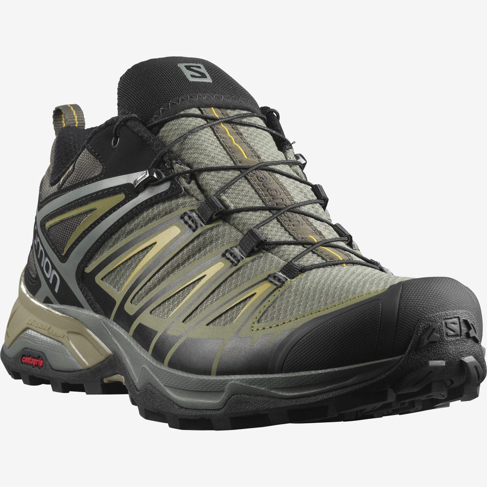Men's Salomon X ULTRA 3 GORE-TEX Hiking Shoes Grey/Green | SA70832-183