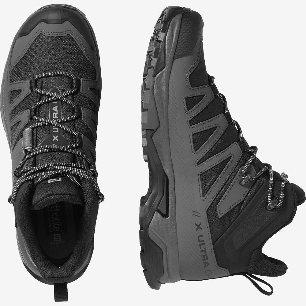 Men's Salomon X ULTRA 4 MID WIDE GORE-TEX Hiking Boots Black/Blue | SA42107-867