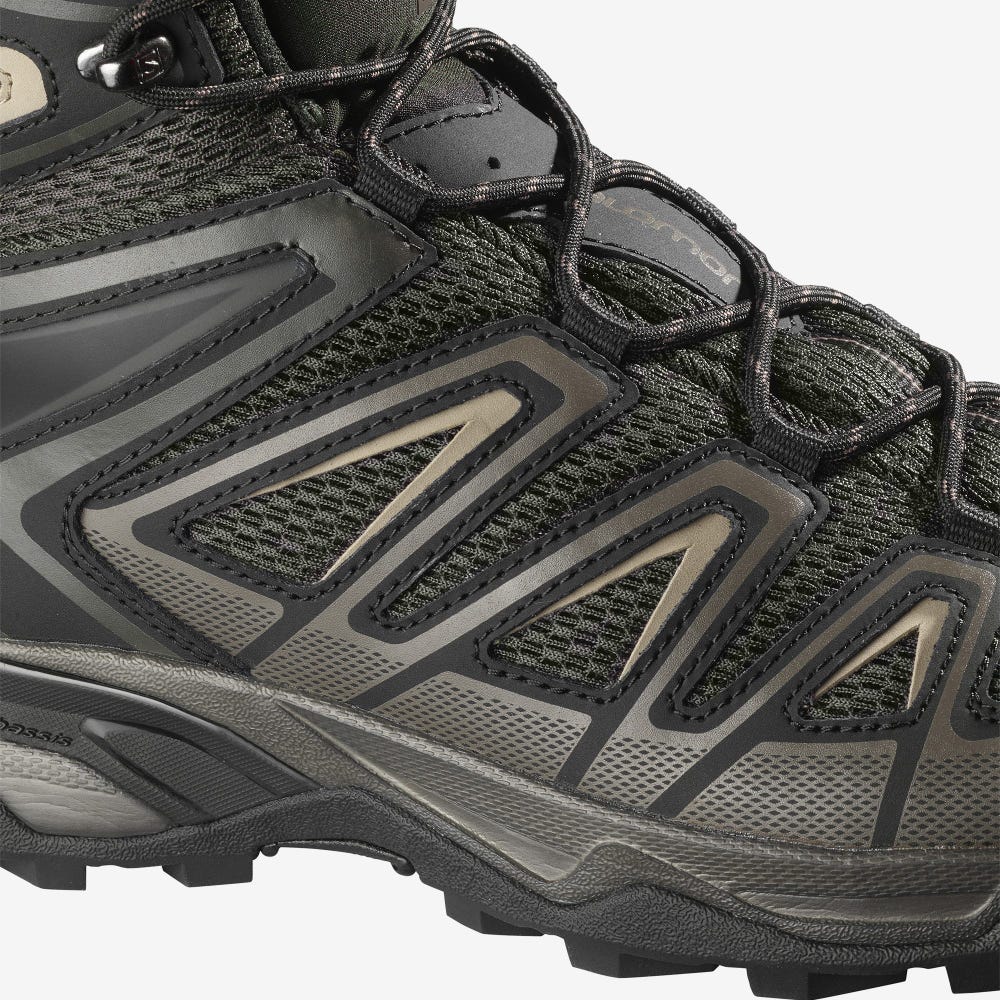 Men's Salomon X ULTRA MID 3 AERO Hiking Boots Olive/Black | SA28961-342