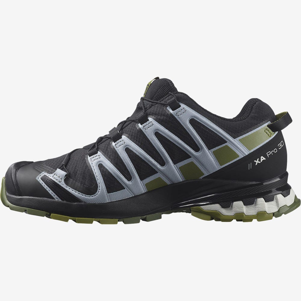 Women's Salomon XA PRO 3D v8 GORE-TEX Hiking Shoes Black/Green/Blue | SA97256-410