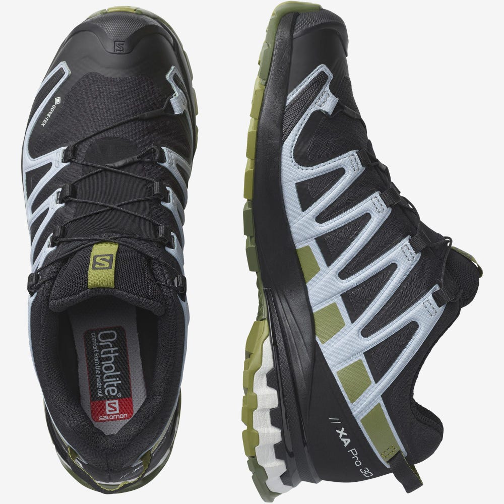 Women's Salomon XA PRO 3D v8 GORE-TEX Hiking Shoes Black/Green/Blue | SA97256-410
