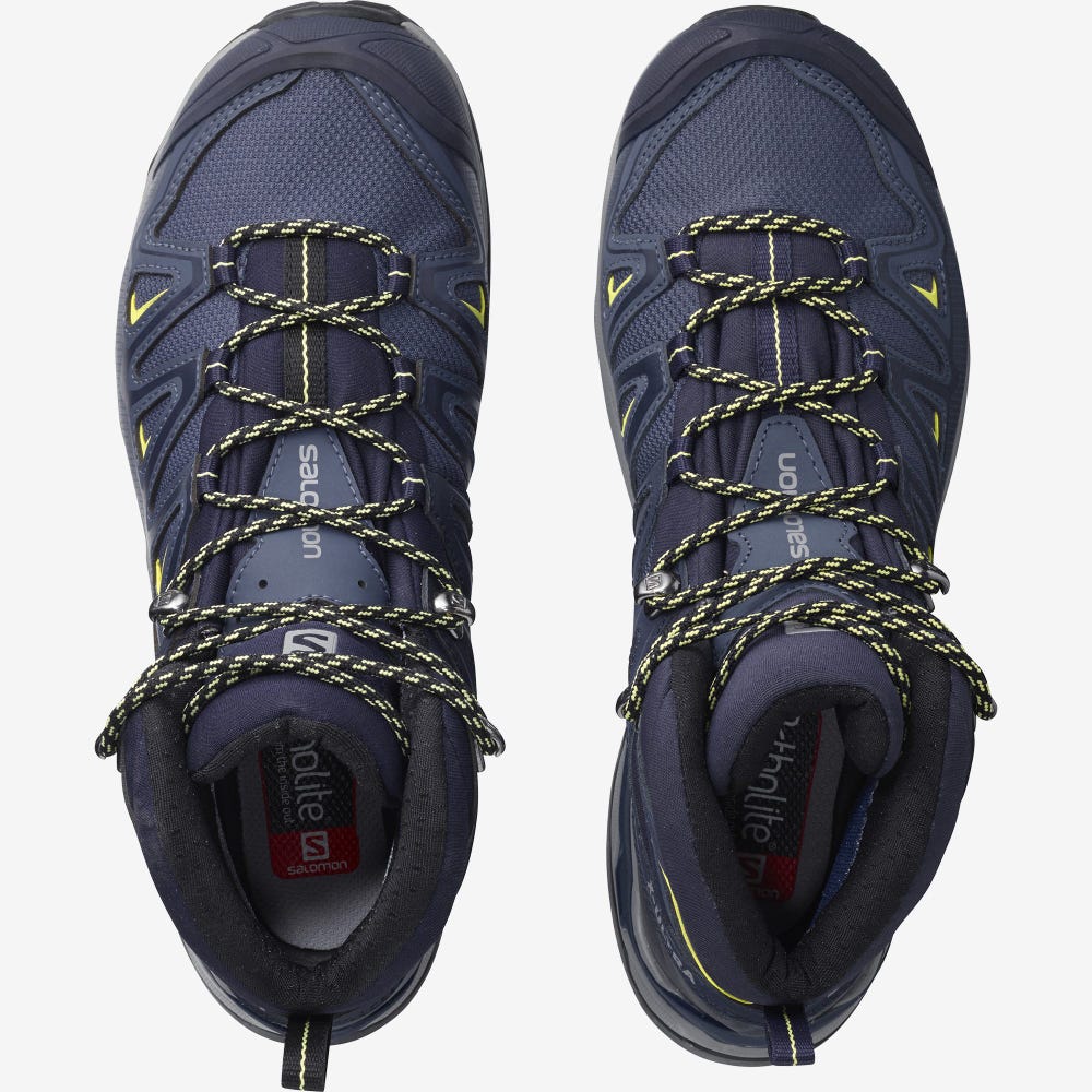 Women's Salomon X ULTRA 3 WIDE MID GORE-TEX Hiking Boots Blue/Light Green | SA15260-498