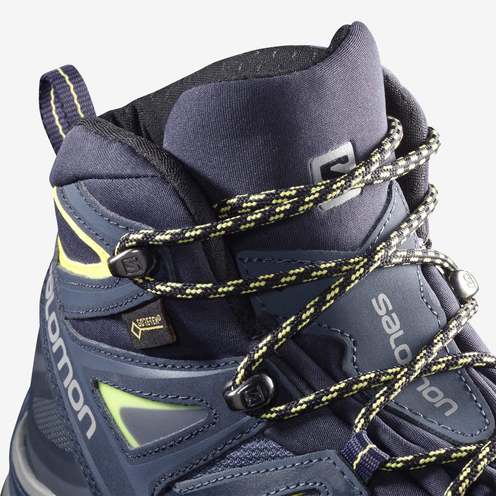 Women's Salomon X ULTRA 3 WIDE MID GORE-TEX Hiking Boots Blue/Light Green | SA15260-498