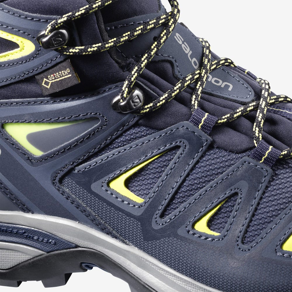 Women's Salomon X ULTRA 3 WIDE MID GORE-TEX Hiking Boots Blue/Light Green | SA15260-498