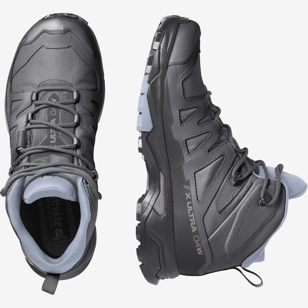 Women's Salomon X ULTRA 4 MID GORE-TEX Hiking Boots Grey/Black/Blue | SA90685-654