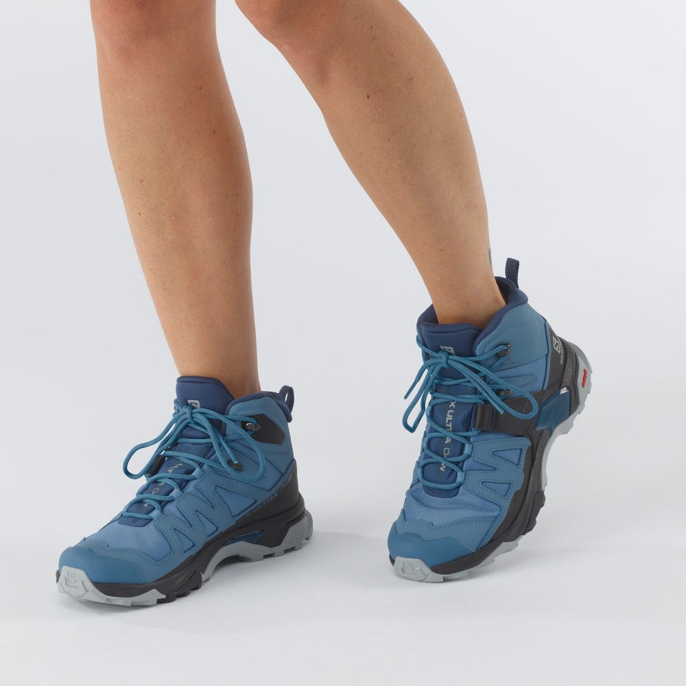 Women's Salomon X ULTRA 4 MID GORE-TEX Hiking Boots Blue/Black/Dark Blue | SA93584-372