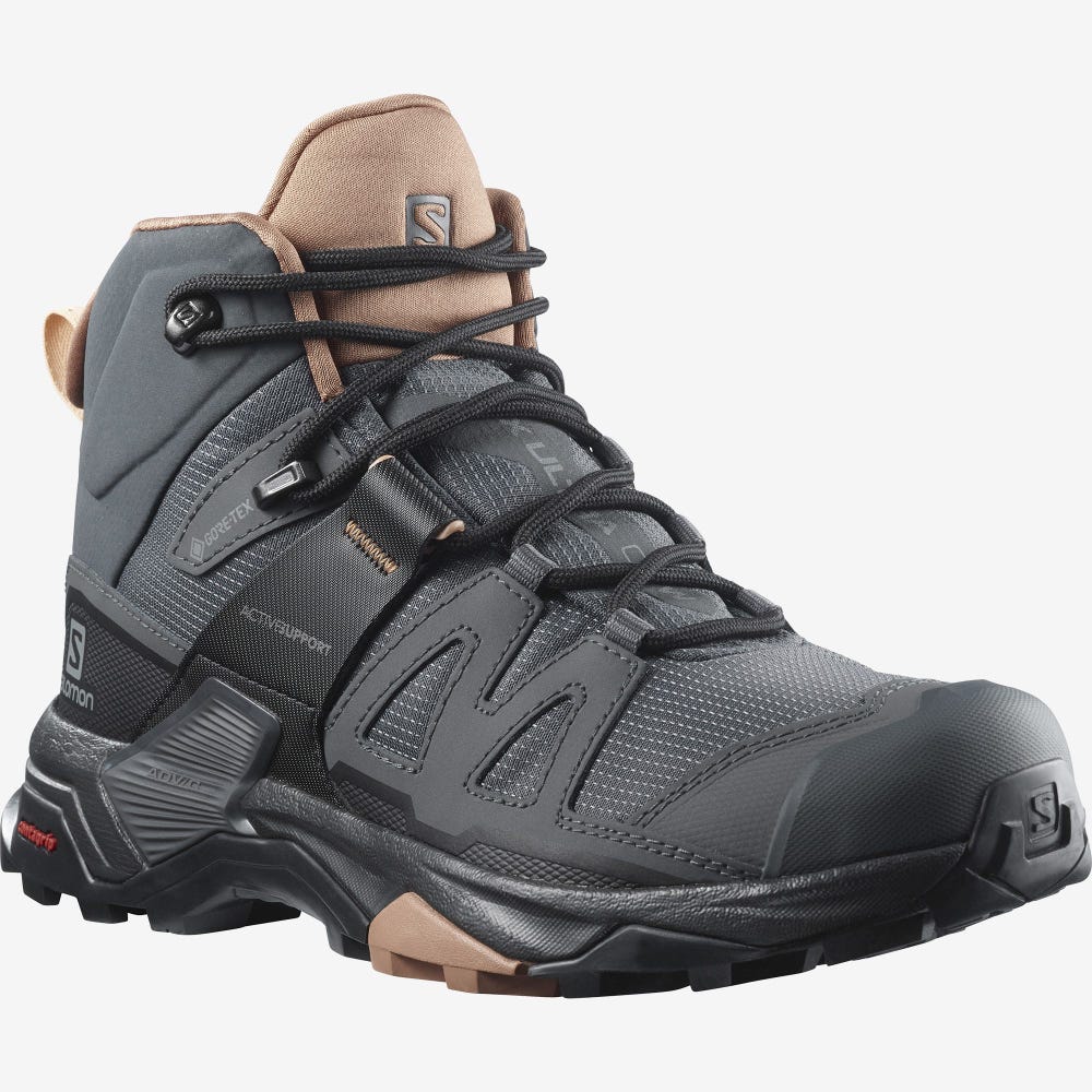 Women's Salomon X ULTRA 4 MID WIDE GORE-TEX Hiking Boots Grey/Beige/Cream | SA01857-516