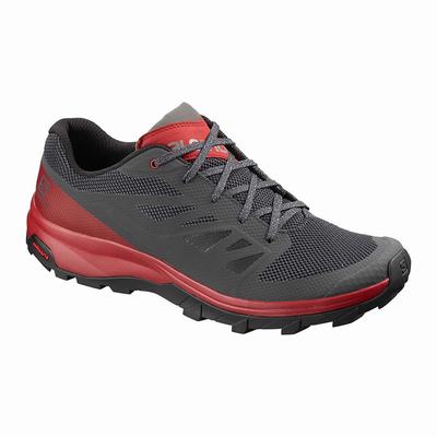 Men's Salomon OUTLINE Hiking Shoes Grey/Red | SA73215-294