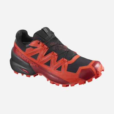 Men's Salomon SPIKECROSS 5 GORE-TEX Trail Running Shoes Black/Red/Red | SA82076-539